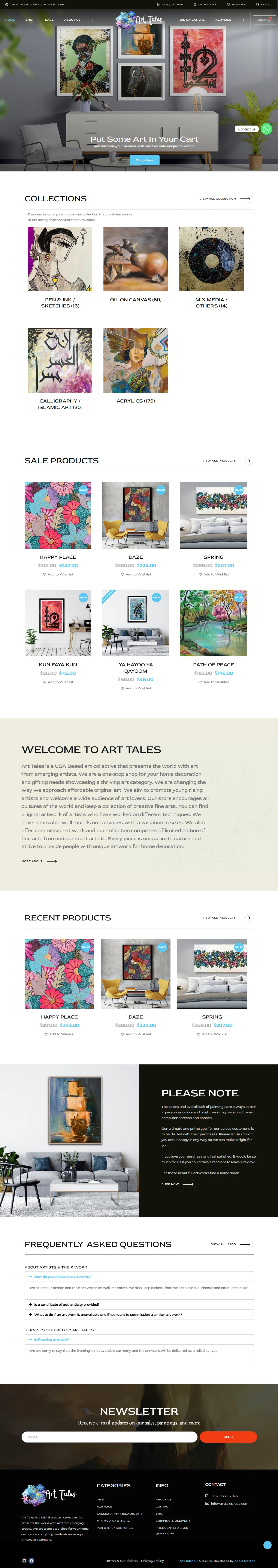 Art Tales USA desktop website screenshot supplied for this case study