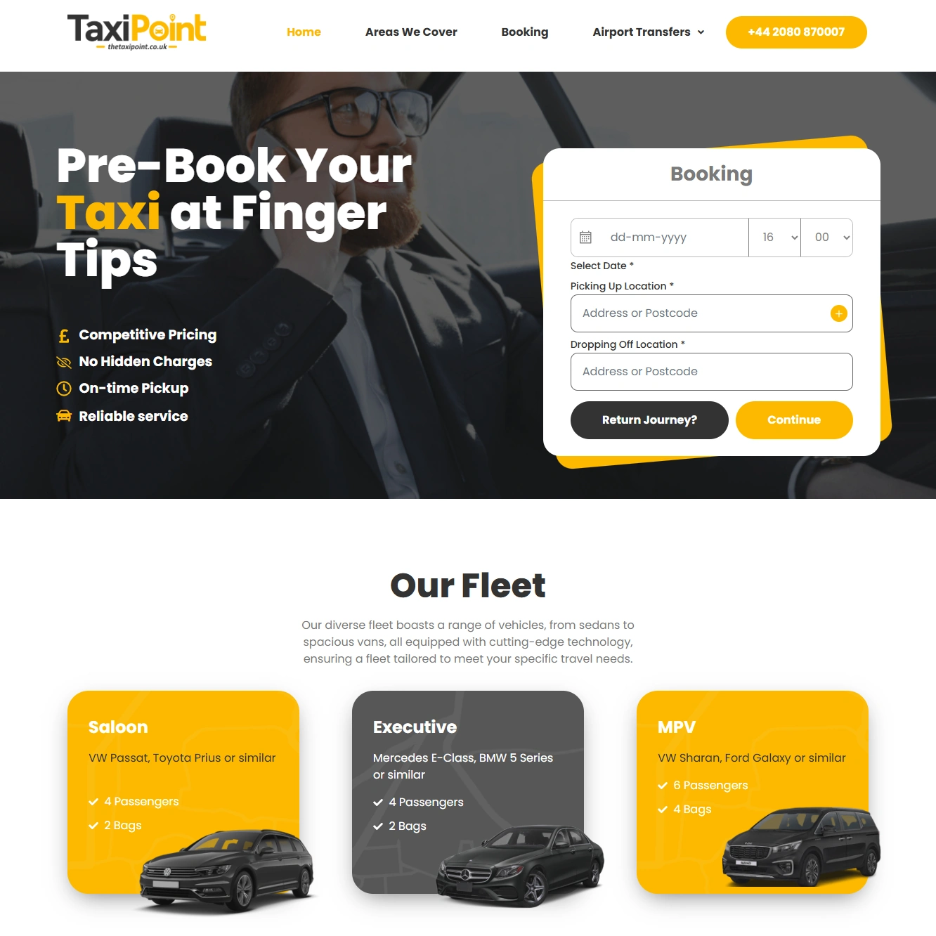 The Taxi Point desktop website screenshot supplied for this case study