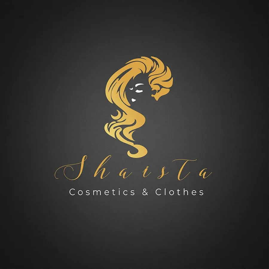 Shaista Cosmetics and Clothes gold logo emblem, part of Abdul Mateen logo design portfolio