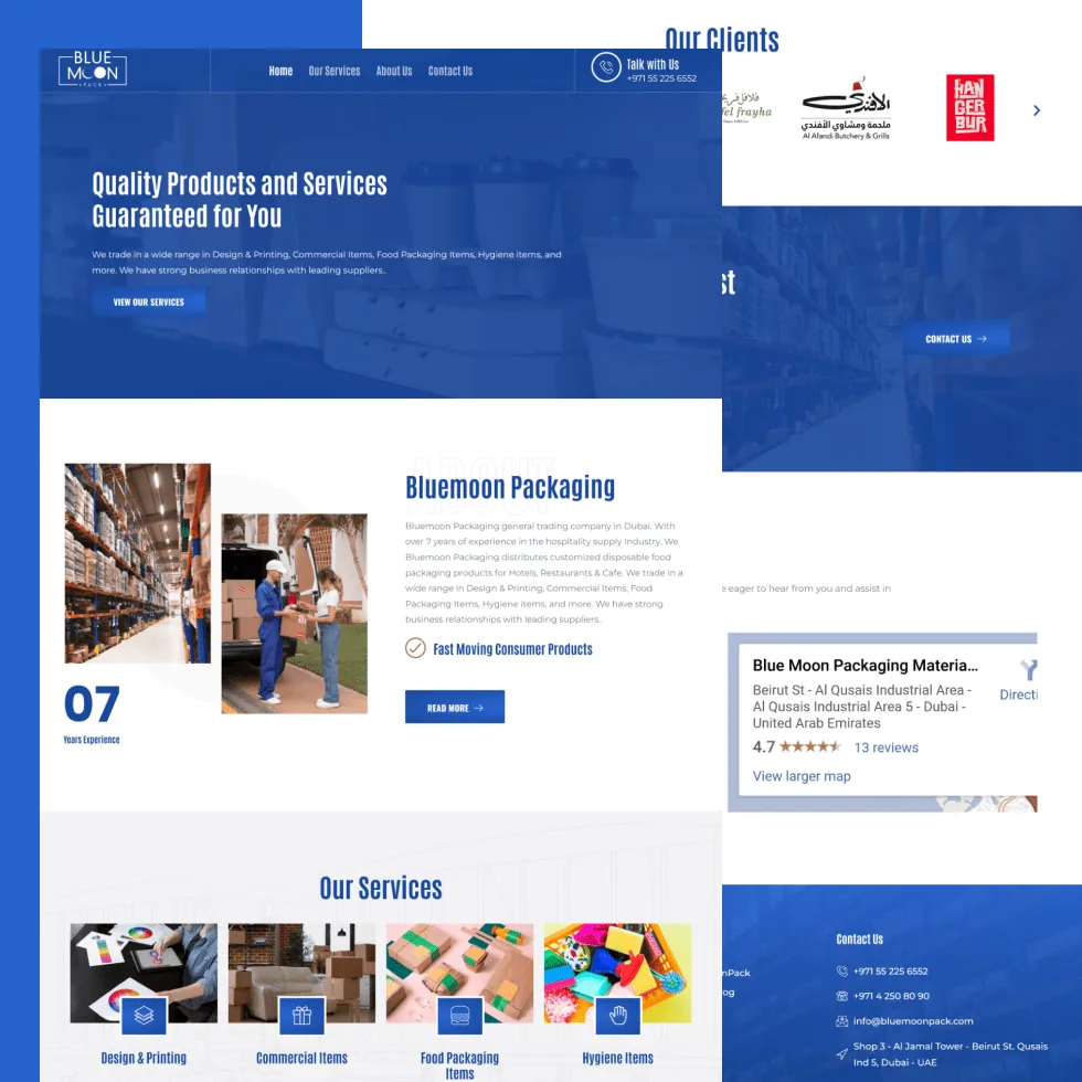 Blue Moon Pack website design project