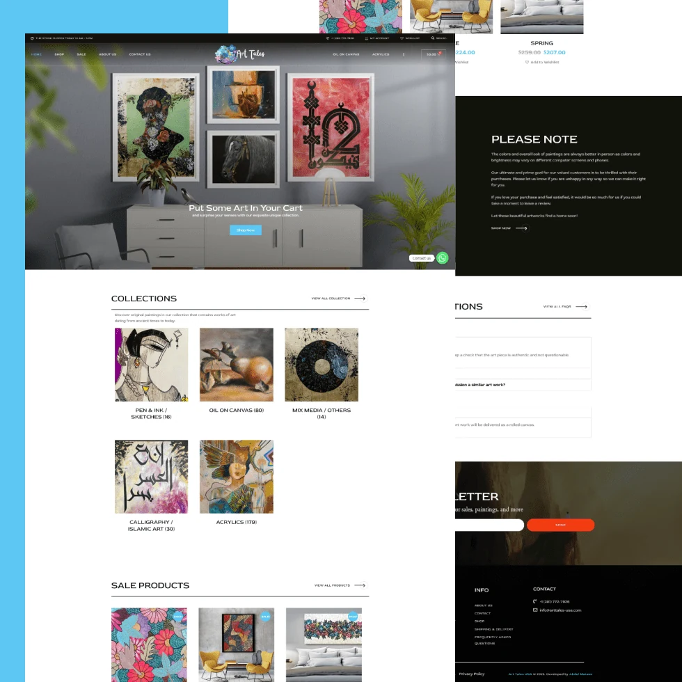 Art Tales USA creative art gallery and e-commerce website screenshot