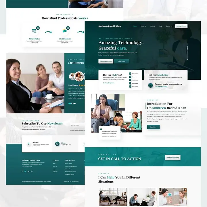 Ambreen Rashid Khan UI/UX design project preview, responsive website and interface mockup