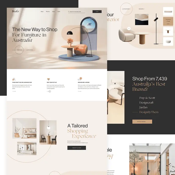 Border UI/UX design project preview, responsive website and interface mockup