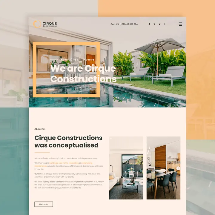 Cirque Constructions UI/UX design project preview, responsive website and interface mockup