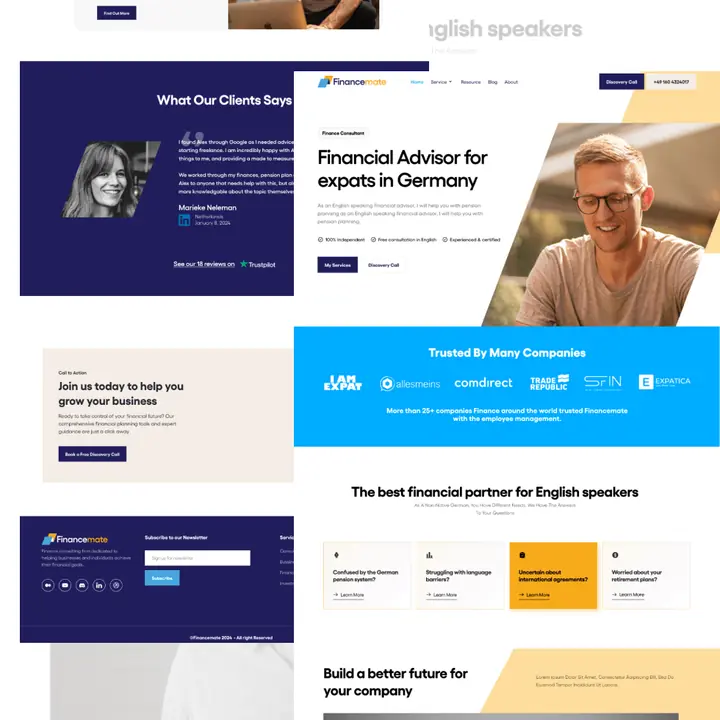 FinanceMate UI/UX design project preview, responsive website and interface mockup