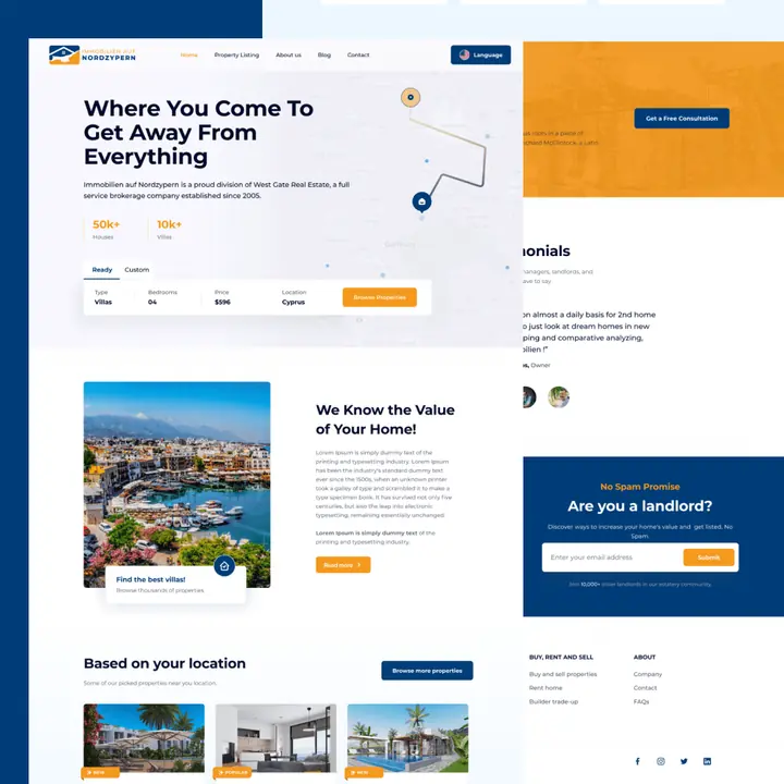 Immobilien UI/UX design project preview, responsive website and interface mockup