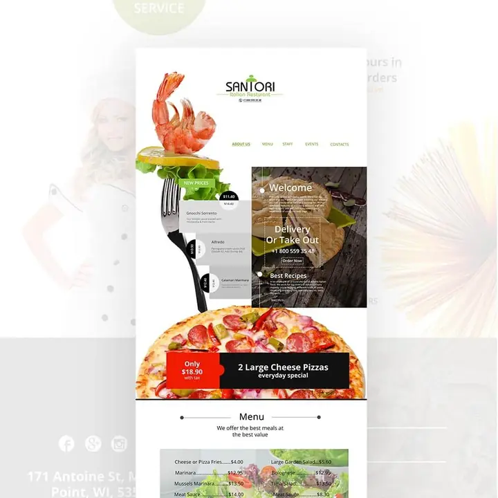 Italian Restaurant UI/UX design project preview, responsive website and interface mockup