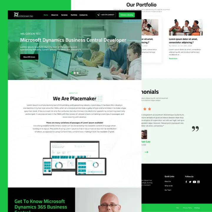 MS Green Tec UI/UX design project preview, responsive website and interface mockup