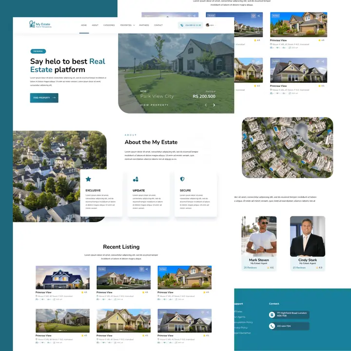 My Estate UI/UX design project preview, responsive website and interface mockup
