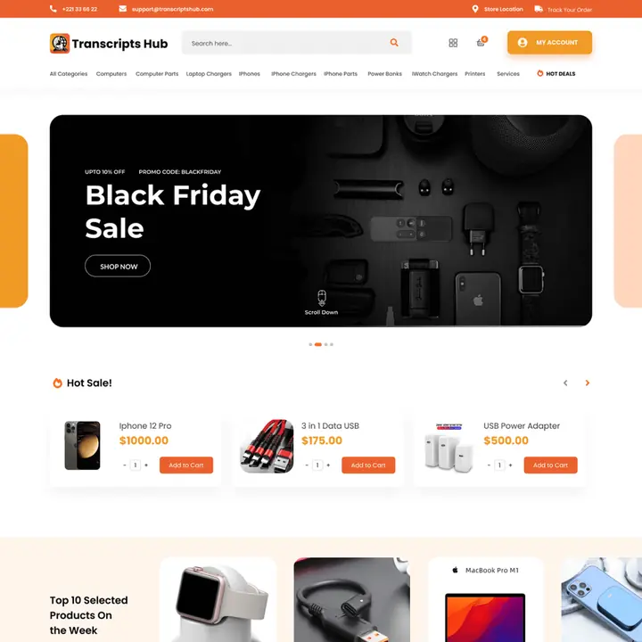 TranscriptsHub UI/UX design project preview, responsive website and interface mockup